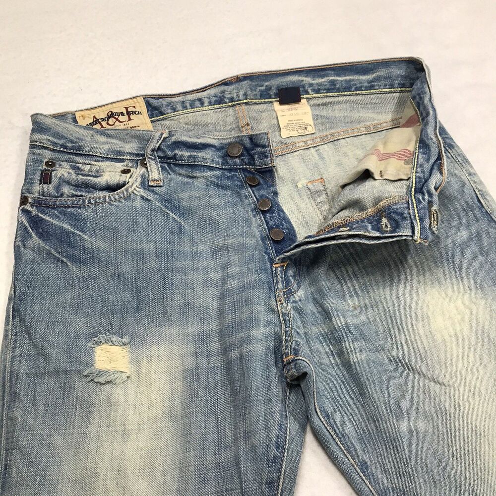 Y2K ABERCROMBIE & FITCH Remsen Jeans Men 32x34 Distressed Low Rise Slim Straight - Picture 4 of 16